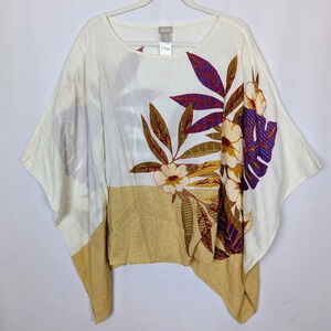Chico's XL Foliage-Print Poncho Colorful Top Shirt Tropical Cotton Floral Flowy